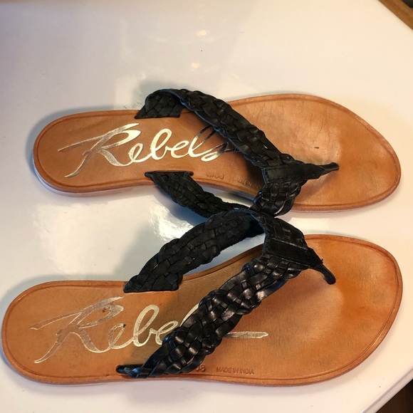 Rebels Keira Black Leather Flip Flops-Pre❤️’d - Picture 2 of 6